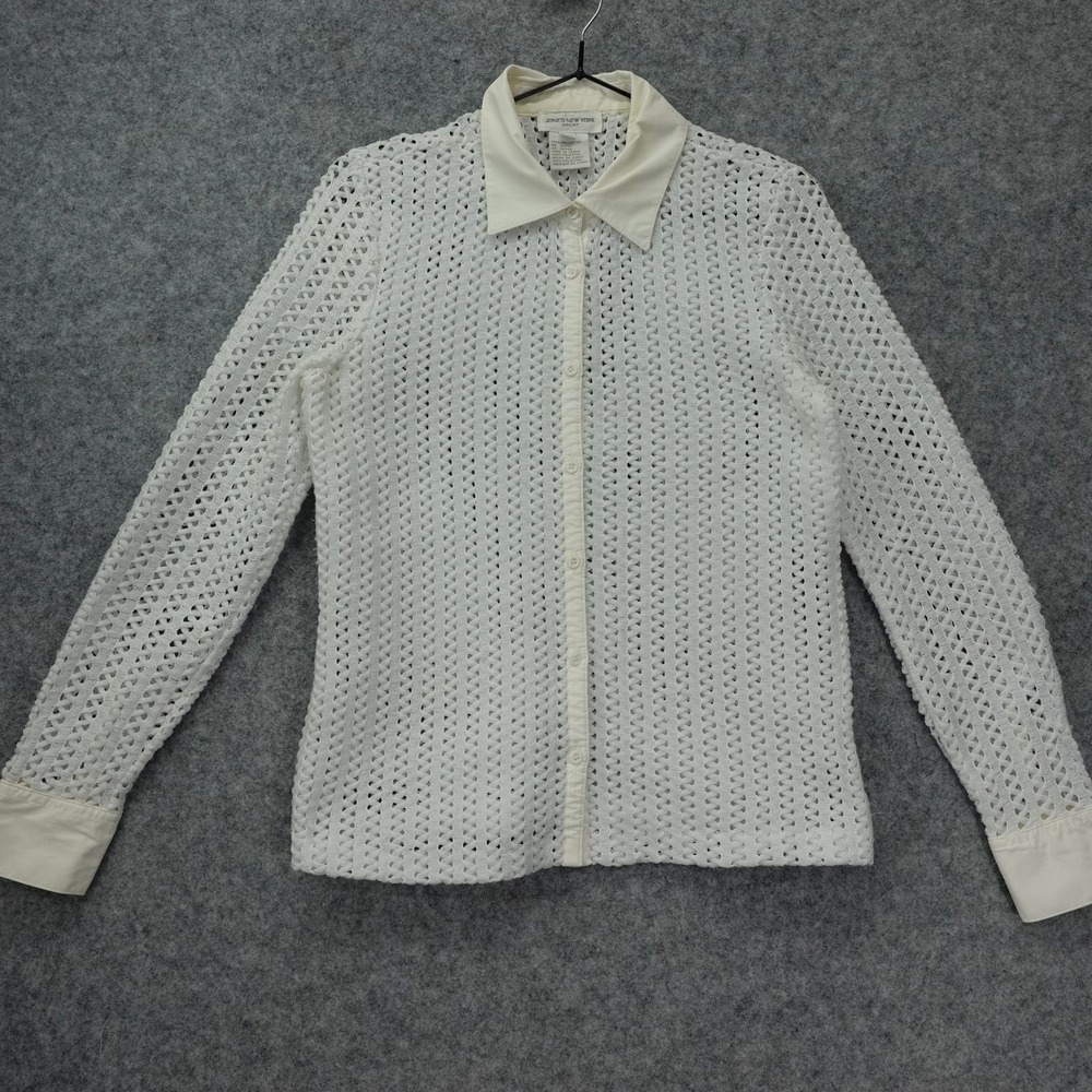 Vintage Eyelet Mesh Crochet Button Shirt S Coastal Luxury Jones New York Sport